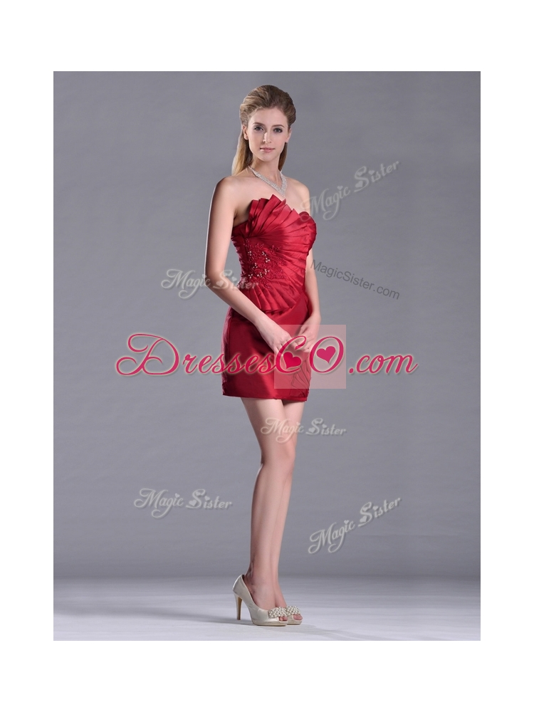 Column Wine Red Bridesmaid Dress with Asymmetrical Neckline