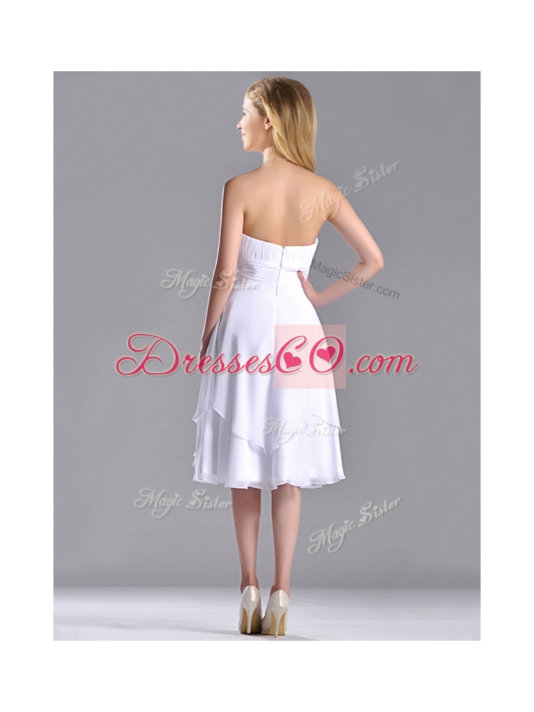 Cheap Strapless Chiffon White Bridesmaid Dress with Ruched Decorated Bust