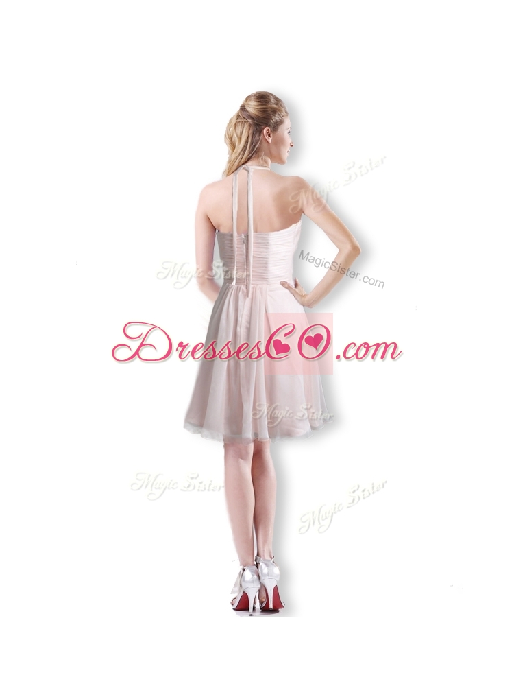 Cute Empire Chiffon Champagne Short Dama Dress Quinceanera with Halter Top