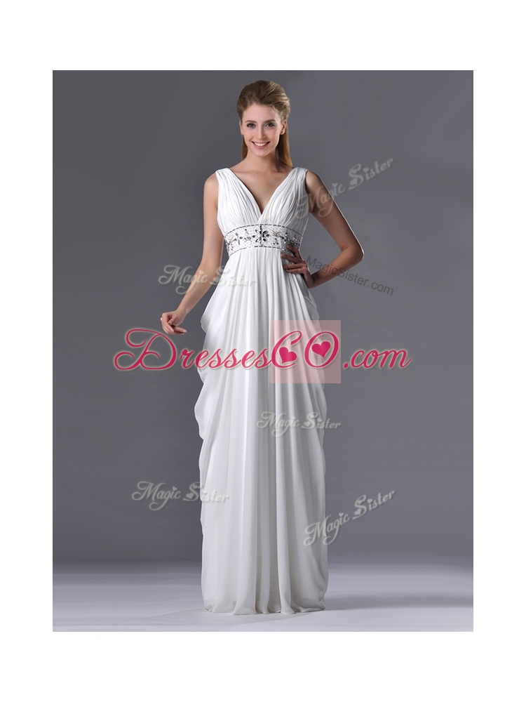 Elegant Empire V Neck Chiffon White Dama Dress for Graduation