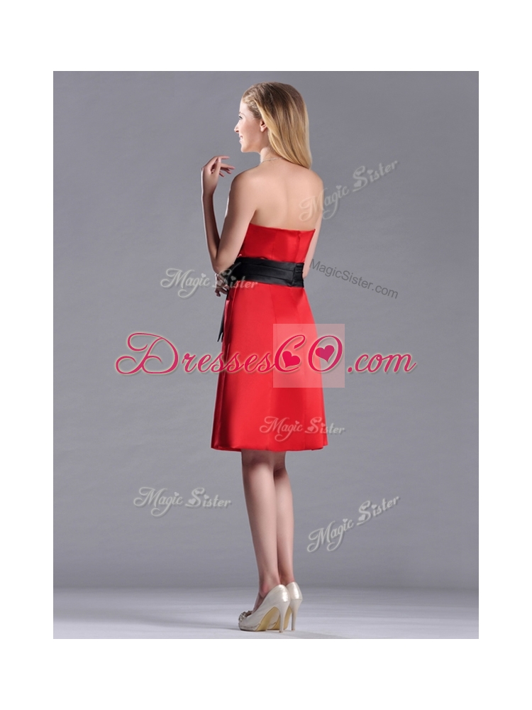 Exclusive Empire Satin Knee Length Bridesmaid Dress with Black Bowknot