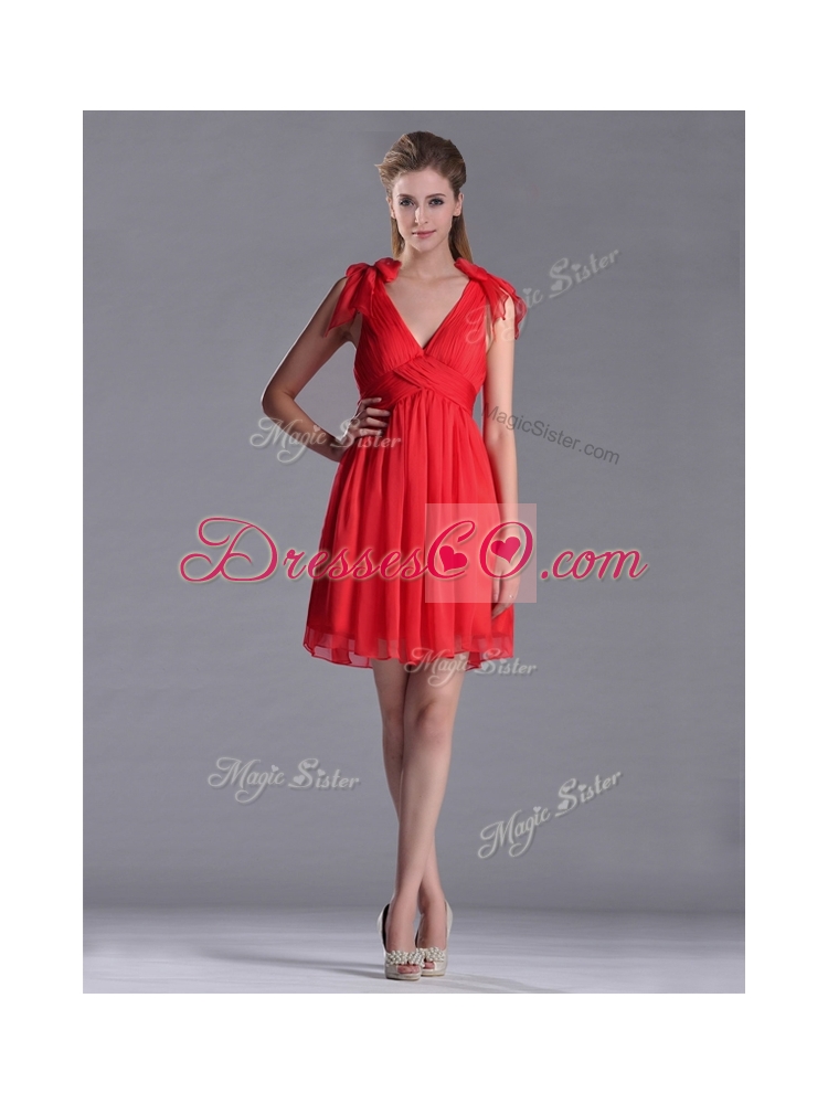 Exclusive V Neck Criss Cross Dama Dress Quinceanera with Ruching and Bowknot