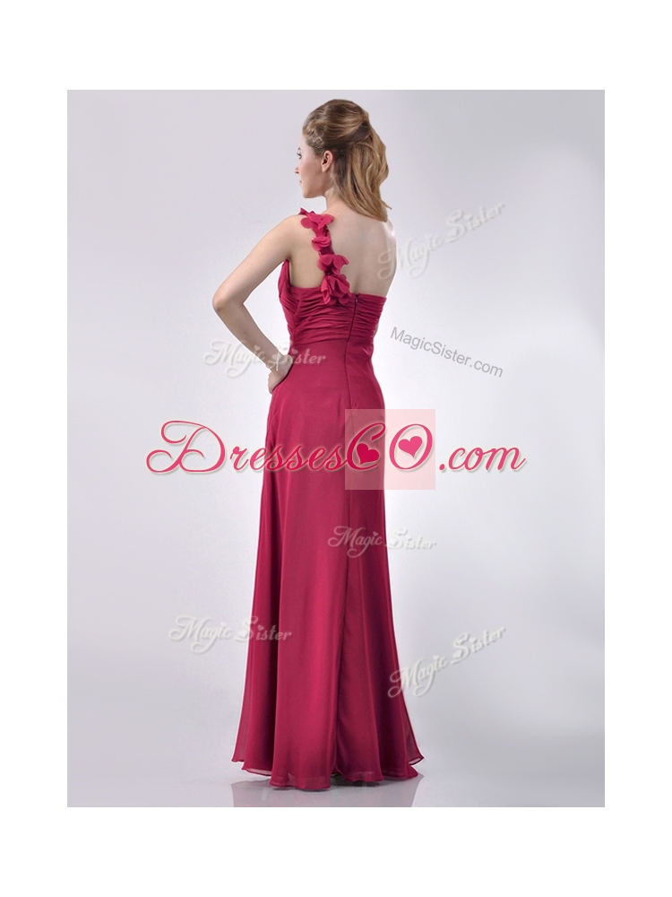 Hot Sale One Shoulder Red Dama Dress Quinceanera with Appliques and Ruching