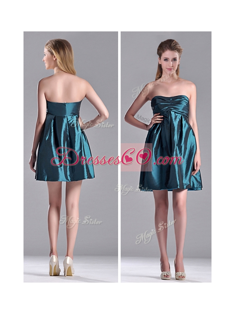 New Arrivals Strapless Ruched Taffeta Short Bridesmaid Dress in Teal