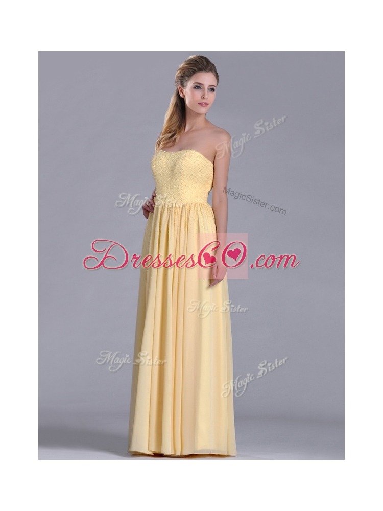 New Style Yellow Empire Long Dama Dress Quinceanera with Beaded Bodice