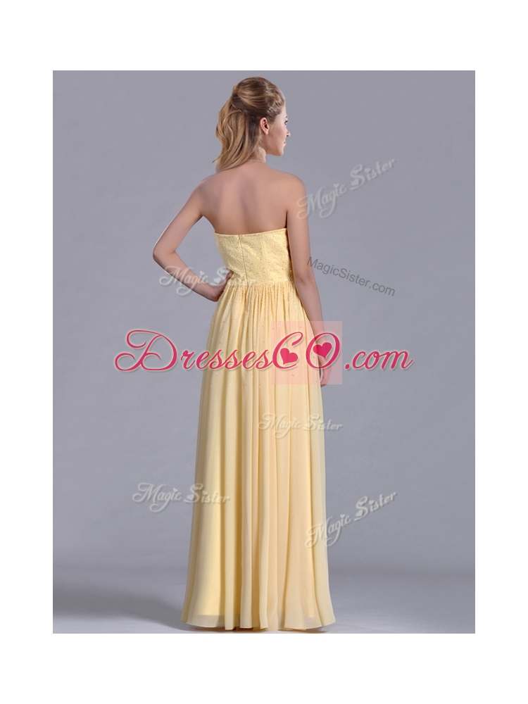 New Style Yellow Empire Long Dama Dress Quinceanera with Beaded Bodice