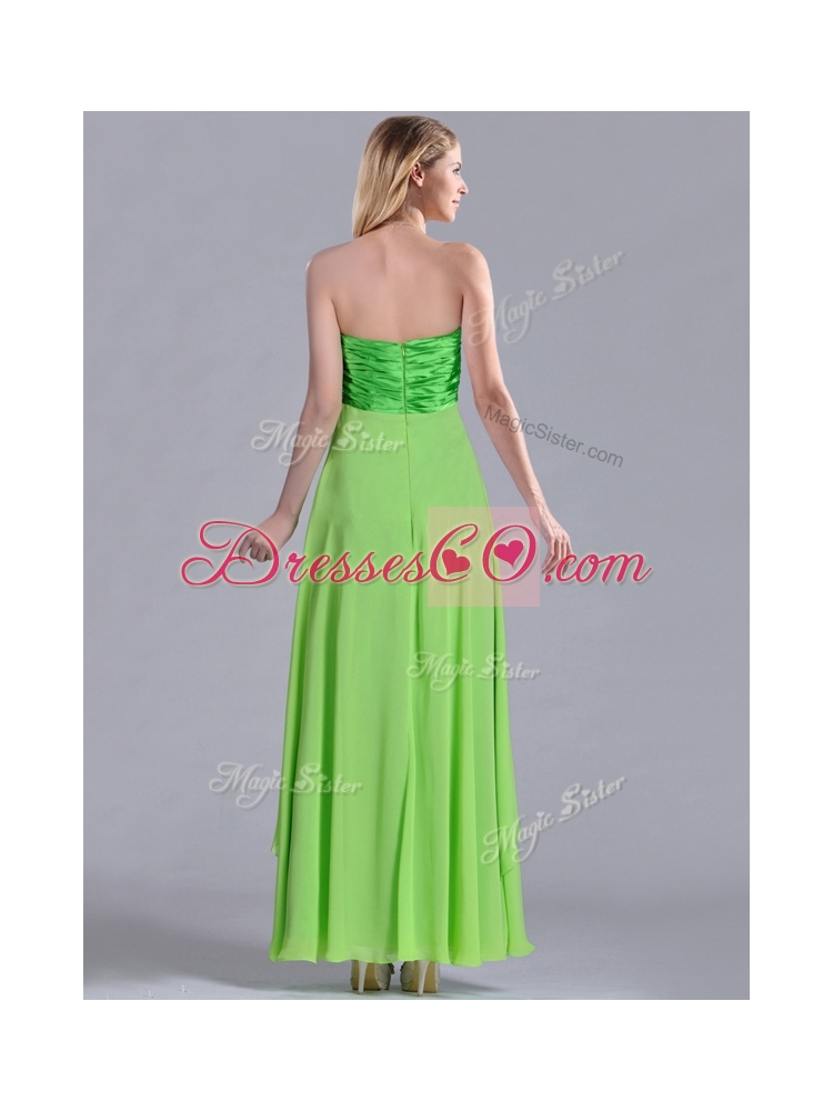 Pretty Beaded Decorated V Neck Spring Green Dama Dress Quinceanera in Ankle Length