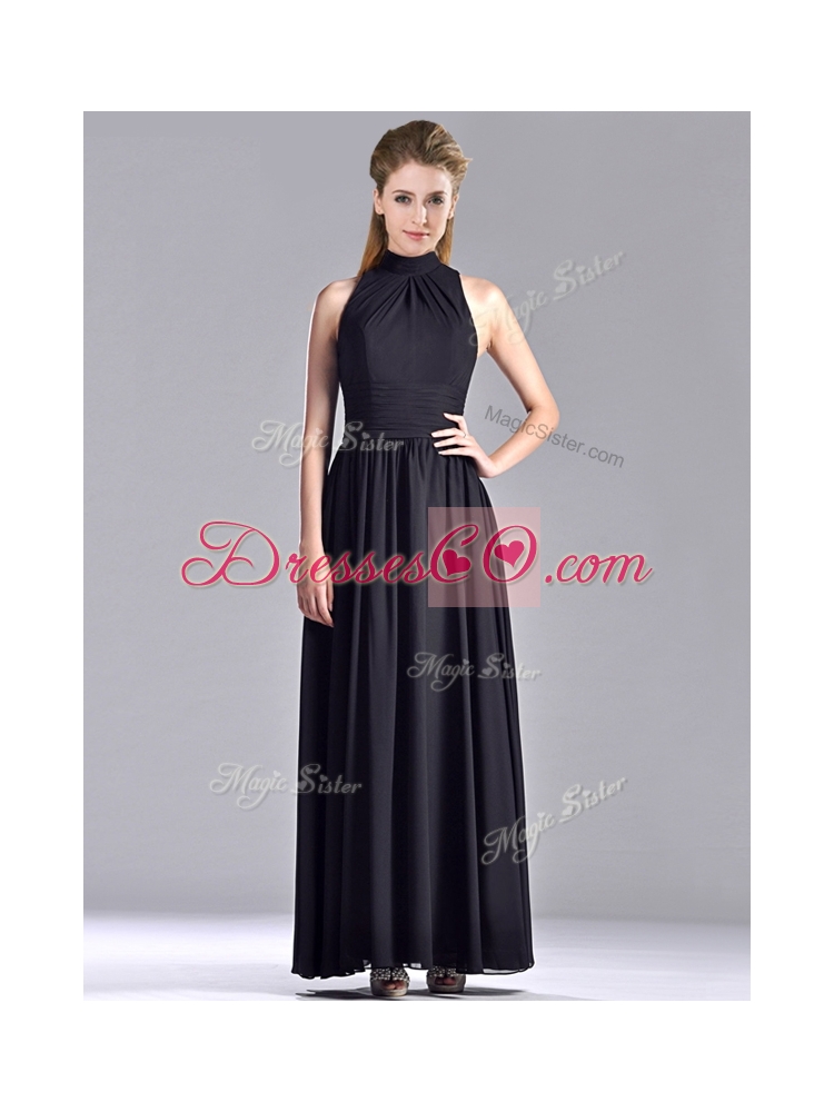 Simple Empire Ankle Length Chiffon Black  Discount Mother Dress with High Neck