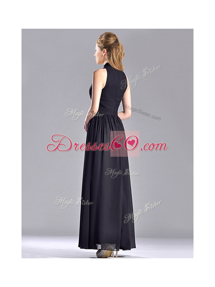 Simple Empire Ankle Length Chiffon Black  Discount Mother Dress with High Neck