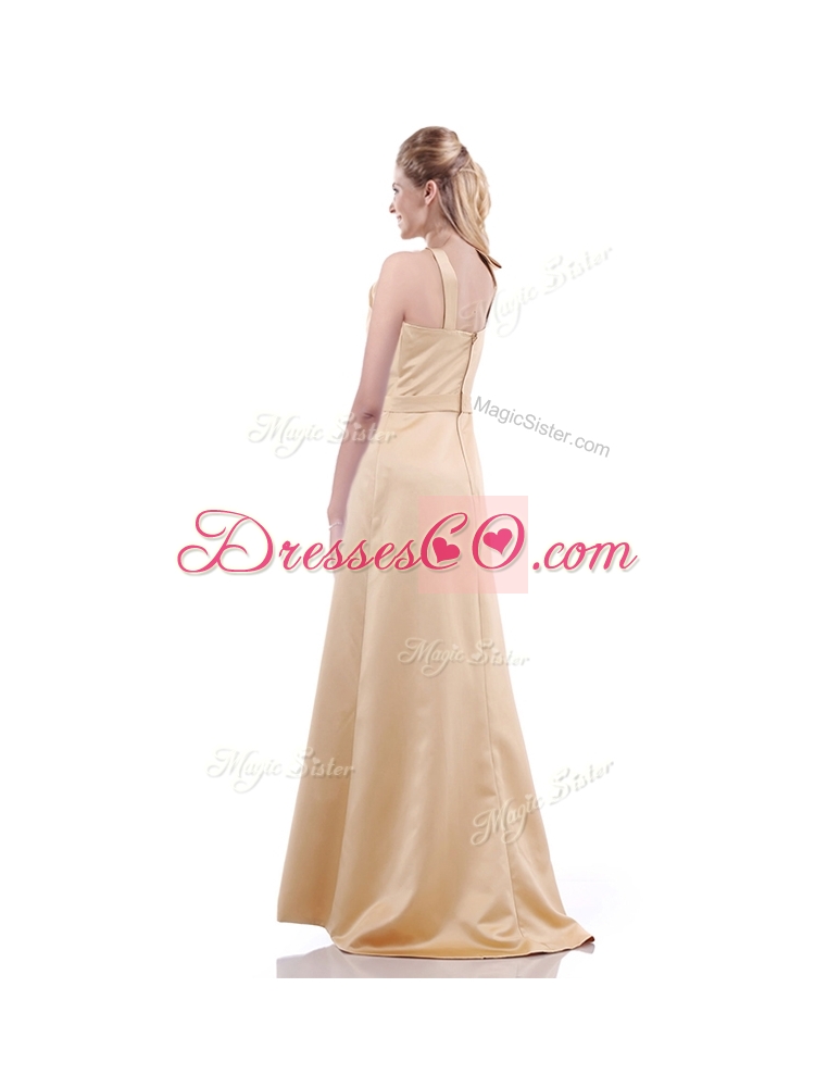 Simple Column Scoop Bowknot Discount Mother Dress in Champagne