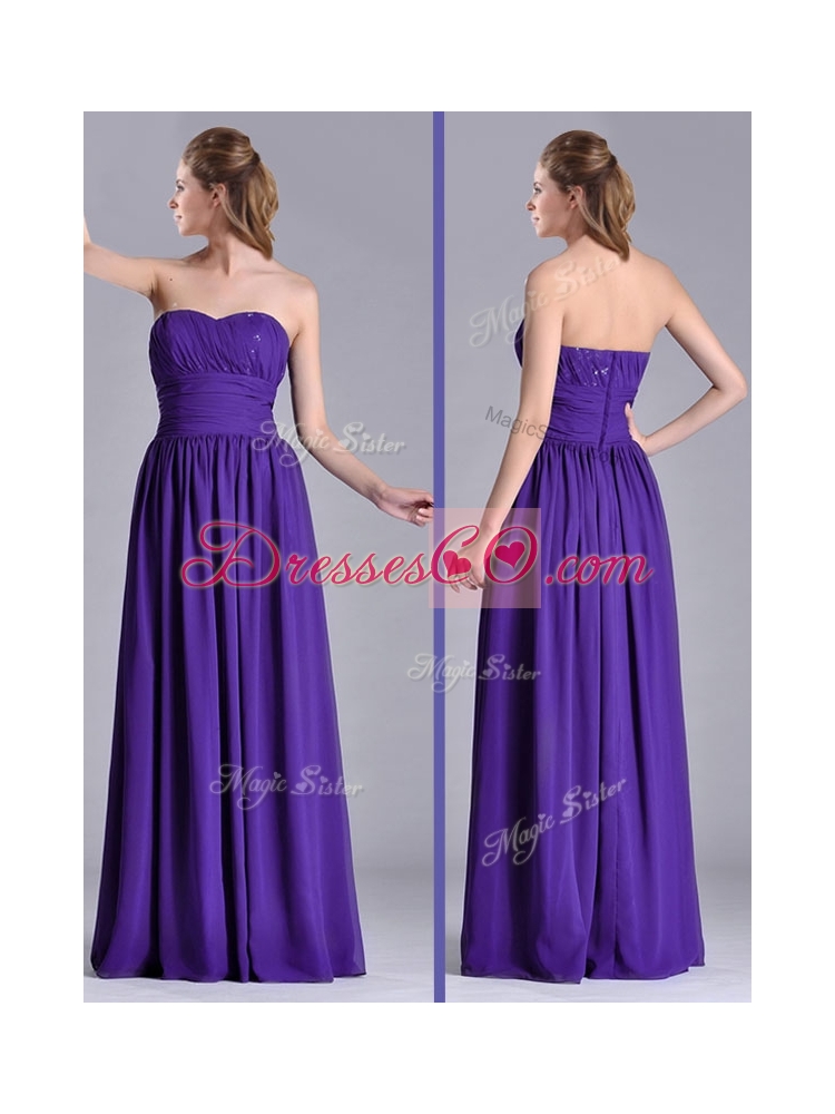 Beautiful Empire Ruched Chiffon Long Bridesmaid Dress in Purple