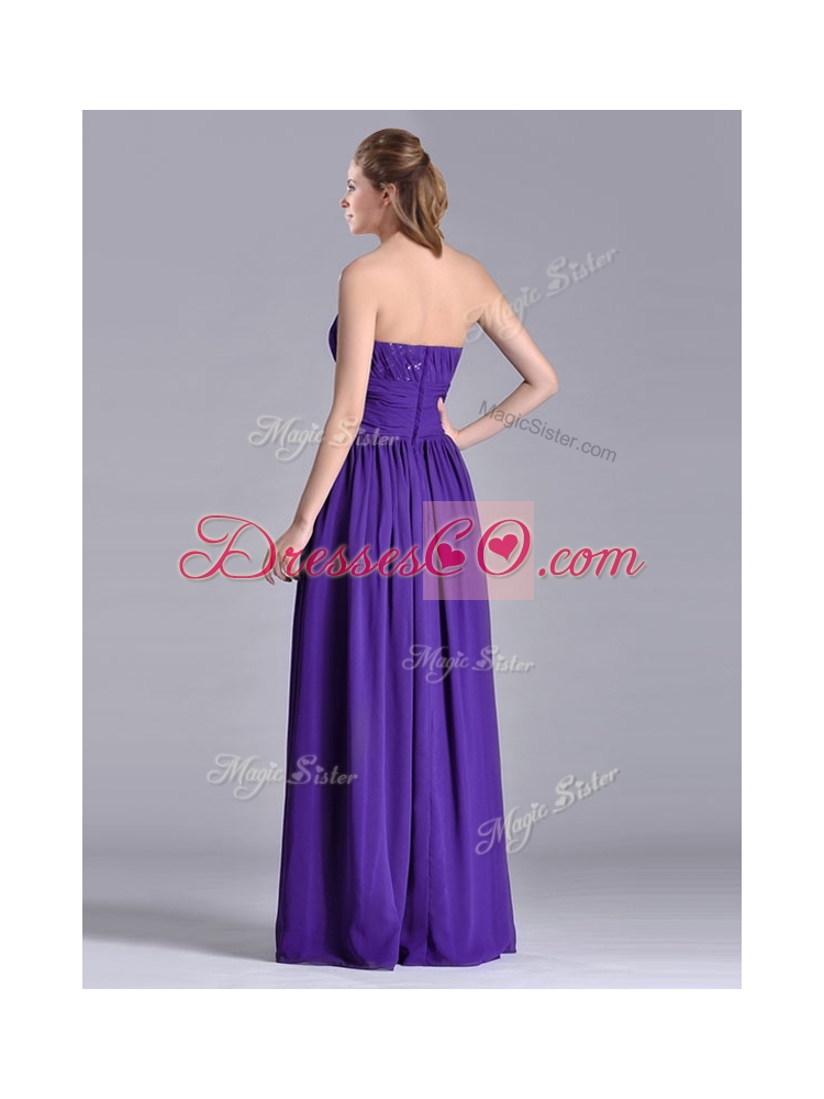 Beautiful Empire Ruched Chiffon Long Bridesmaid Dress in Purple