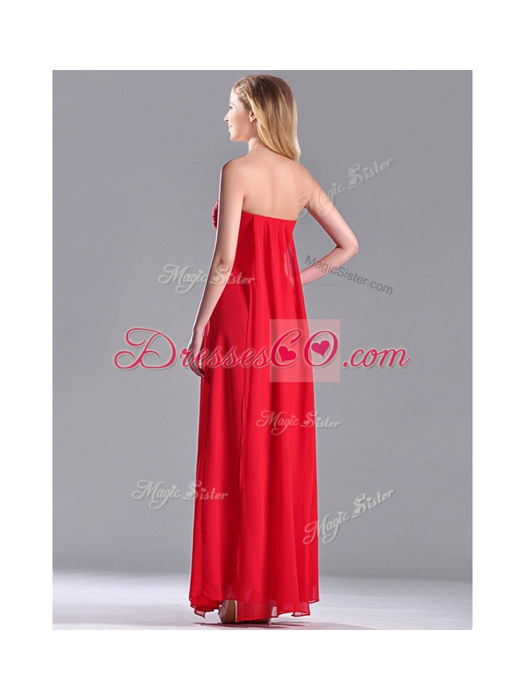 Beautiful Chiffon Ruched Red Bridesmaid Dress in Ankle Length
