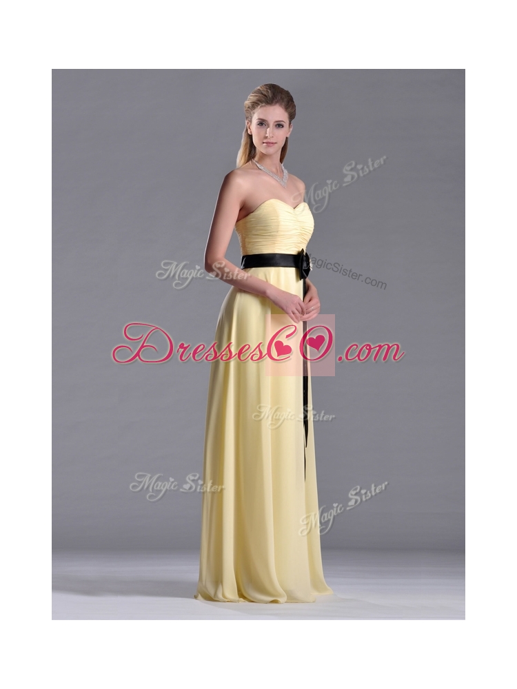 Beautiful Yellow Junior Bridesmaid Dress with Ruching and Black Bowknot