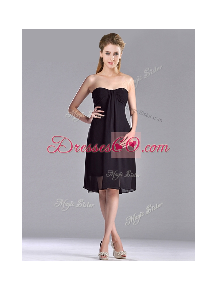 Cheap Empire Knee Length Black Bridesmaid Dress in Chiffon