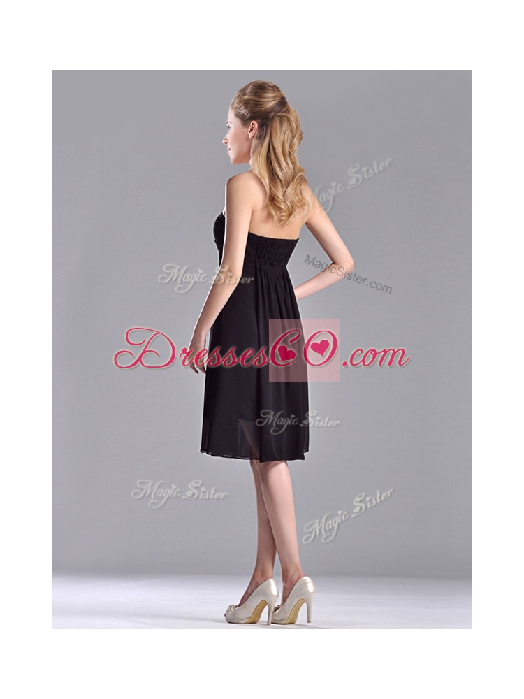 Cheap Empire Knee Length Black Bridesmaid Dress in Chiffon
