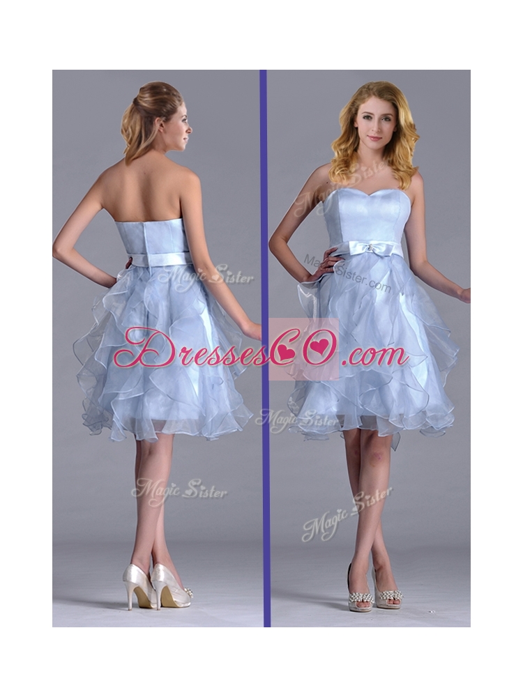 Cheap Empire Bowknot Lavender Bridesmaid Dress in Knee Length