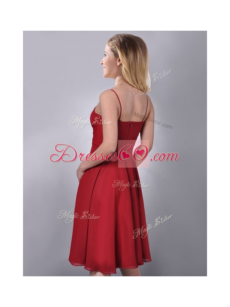 Cheap Spaghetti Straps Knee Length Chiffon Junior Bridesmaid Dress in Red