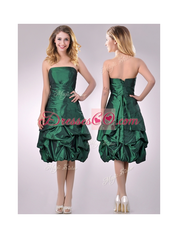 Classical Taffeta Strapless Bubble Bridesmaid Dress in Dark Green