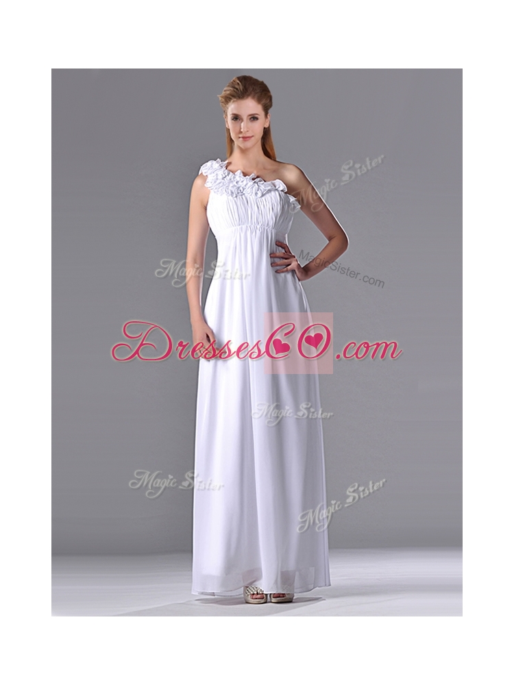 Elegant Empire Hand Crafted Side Zipper White Bridesmaid Dress with One Shoulder