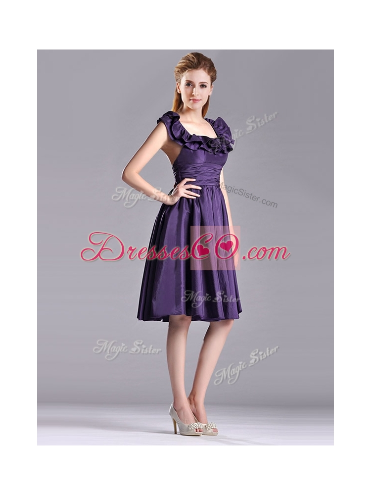 Elegant Halter Top Backless Short Junior Bridesmaid Dress in Dark Purple