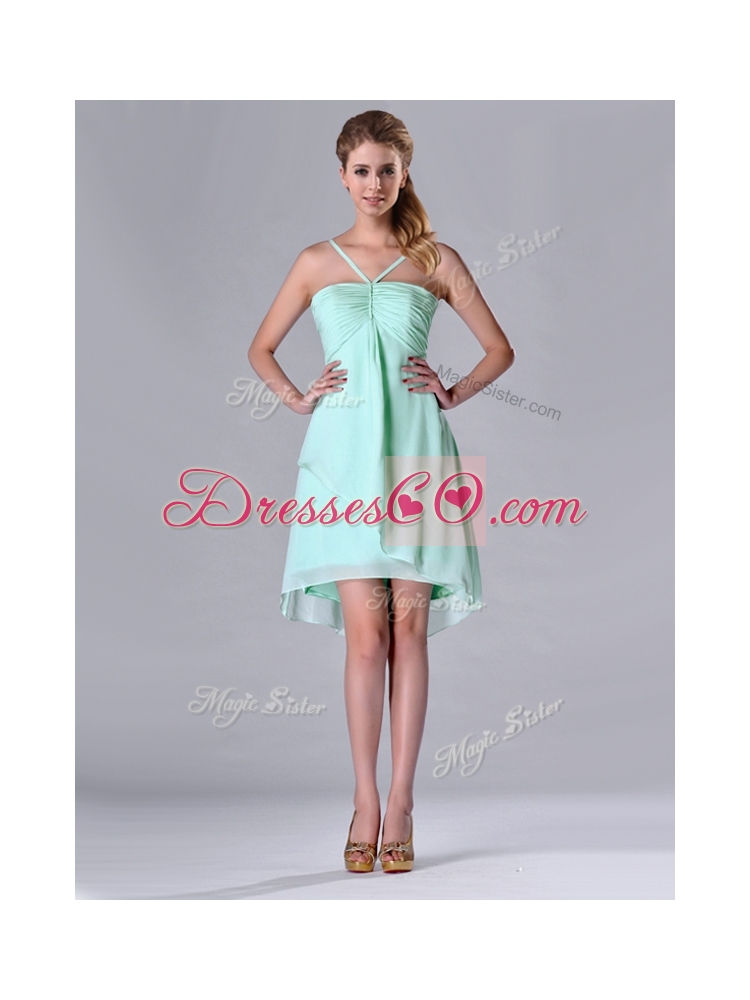 Empire Straps Apple Green Ruching Short Bridesmaid Dress in Chiffon