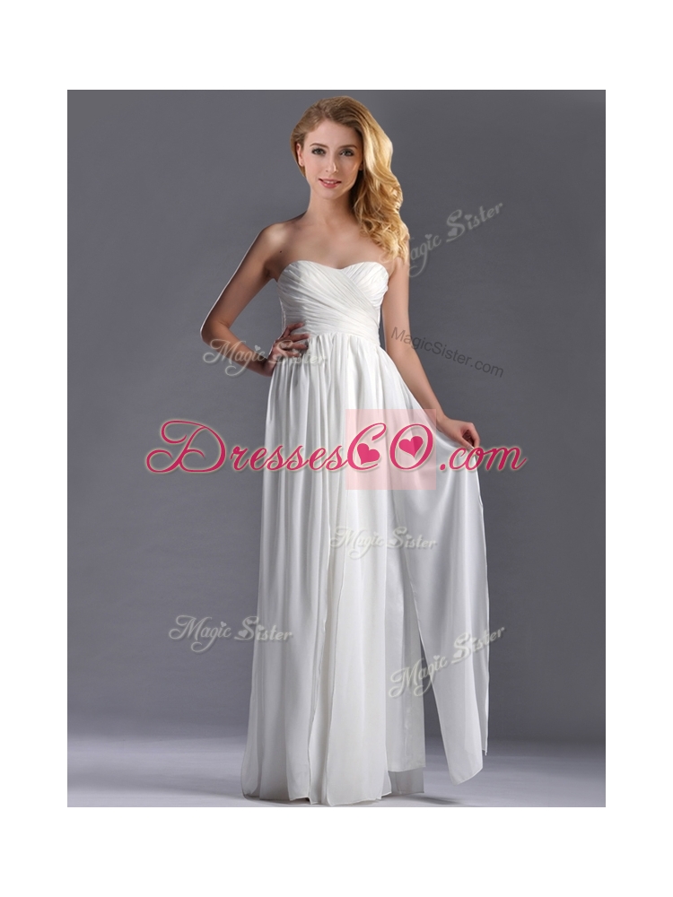 Exquisite Empire Ruched White Long Bridesmaid Dress in Chiffon