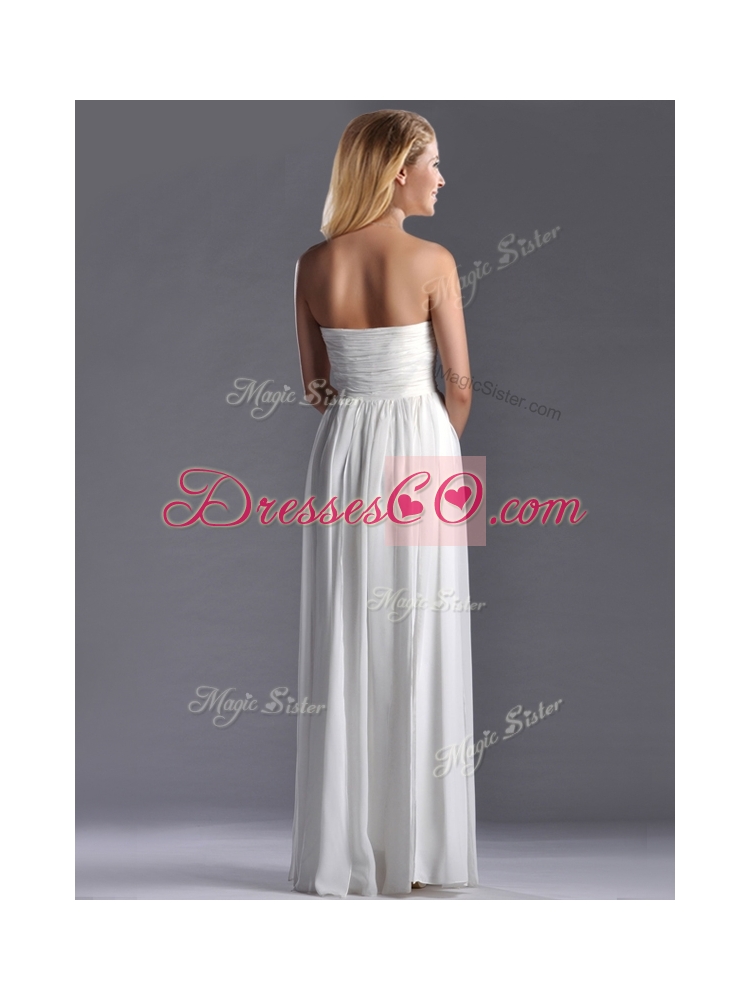 Exquisite Empire Ruched White Long Bridesmaid Dress in Chiffon