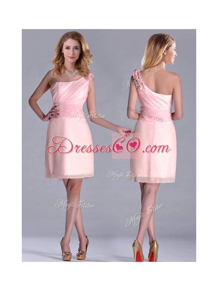 Exquisite One Shoulder Side Zipper Bridesmaid Dress in Baby Pink