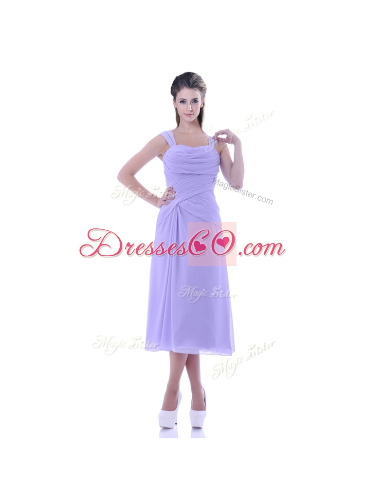 Fashionable Lavender Empire Square Junior Bridesmaid Dress in Tea Length