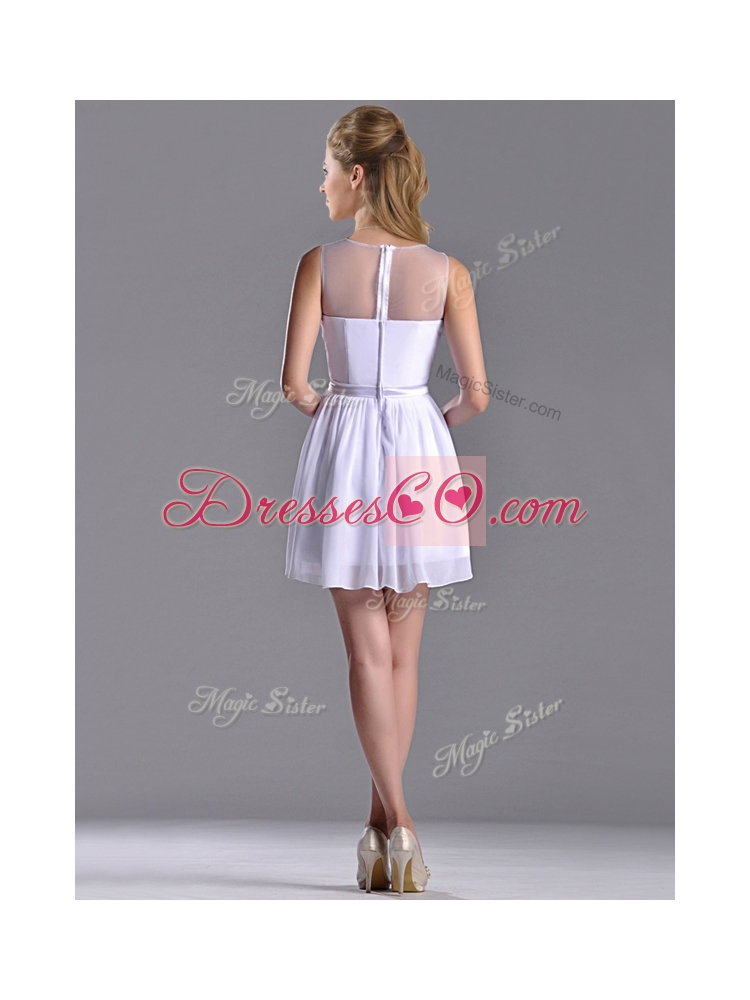 Fashionable See Through Scoop White Junior Bridesmaid Dress with Ruching