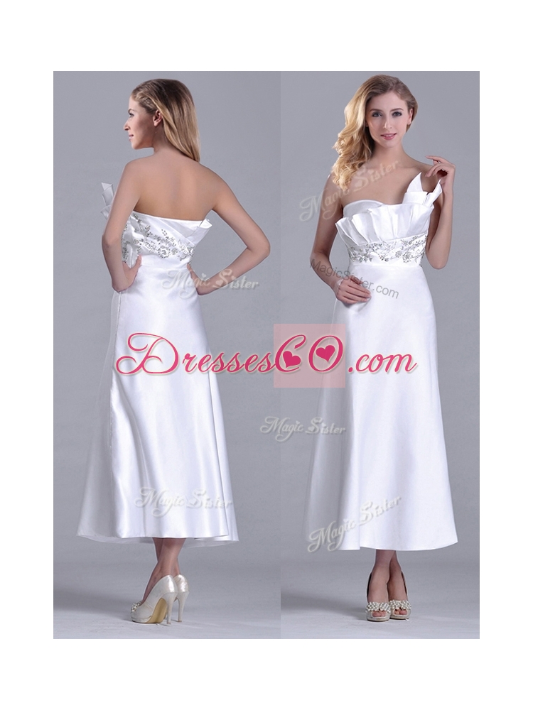 Latest Asymmetrical Side Zipper White Discount Mother Dress in Tea Length