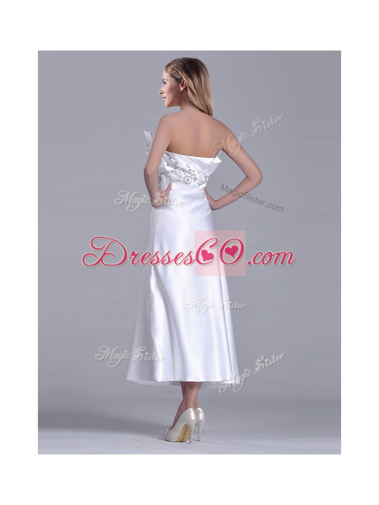 Latest Asymmetrical Side Zipper White Discount Mother Dress in Tea Length