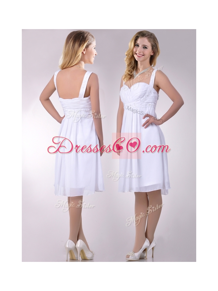New Applique Decorated Straps and Waist White Bridesmaid Dress in Chiffon