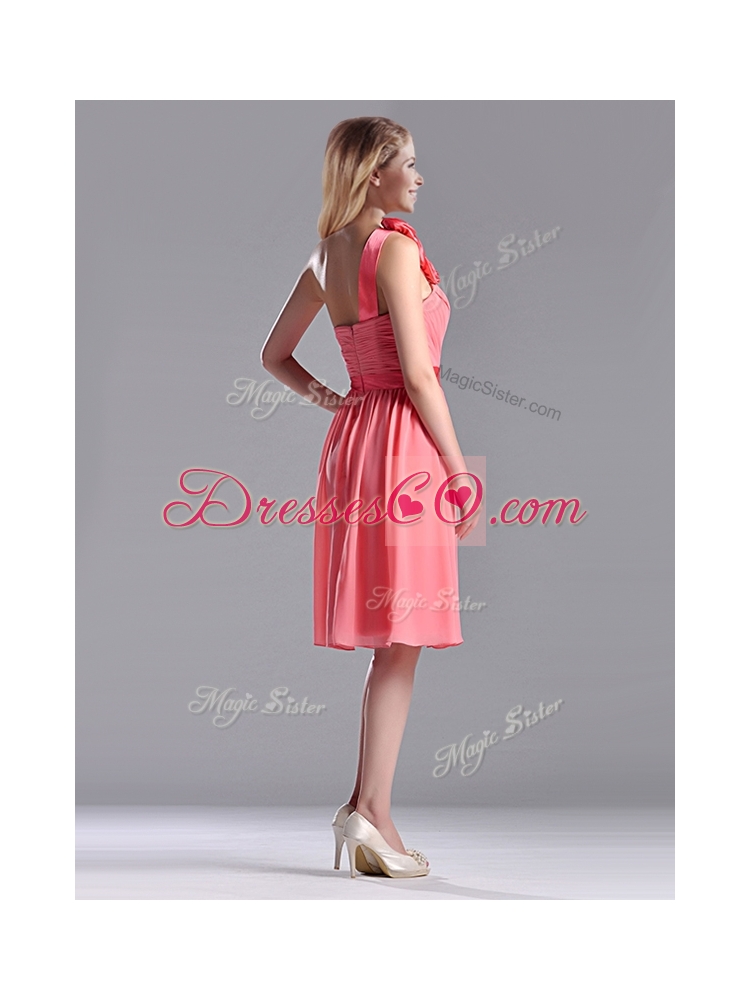 Popular Watermelon Junior Bridesmaid Dress with Hand Made Flowers Decorated One Shoulder