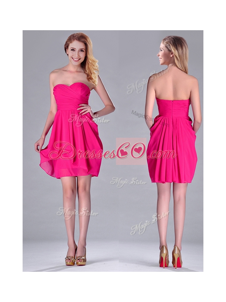 Simple Empire Chiffon Hot Pink Short Bridesmaid Dress for Homecoming