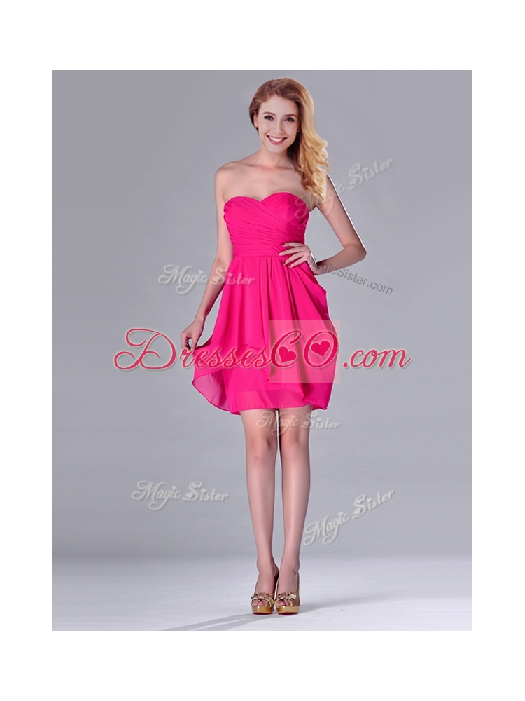 Simple Empire Chiffon Hot Pink Short Bridesmaid Dress for Homecoming