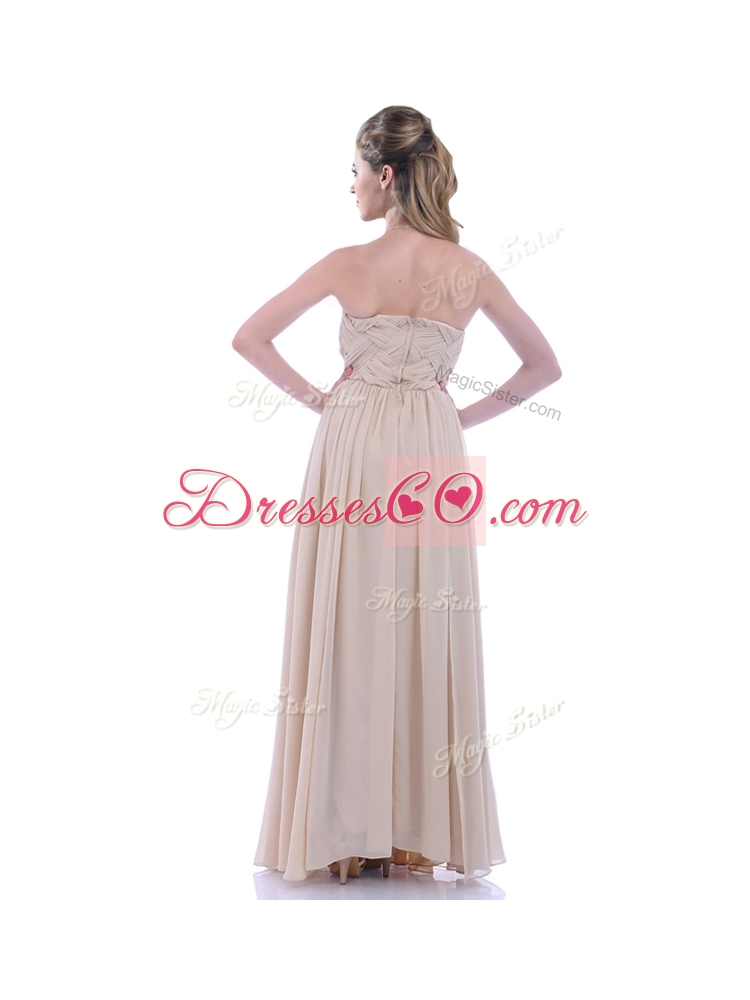 Fashionable Empire Champagne Chiffon Bridesmaid Dress with Beading and Ruching