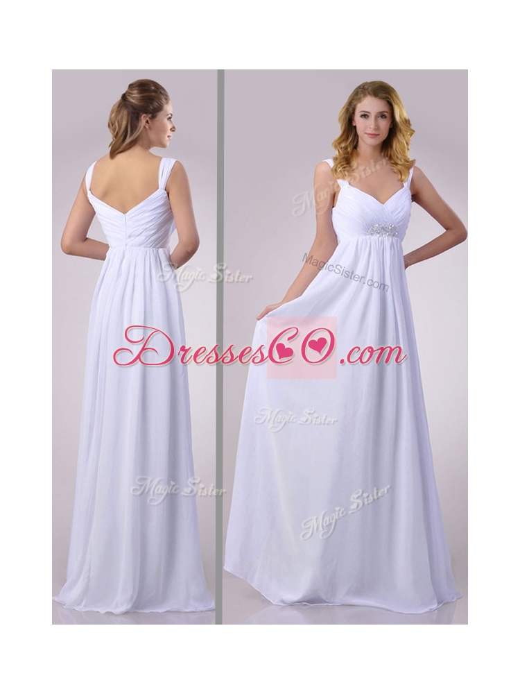 Hot Sale Empire Beaded White Chiffon Junior Bridesmaid Dress with Straps