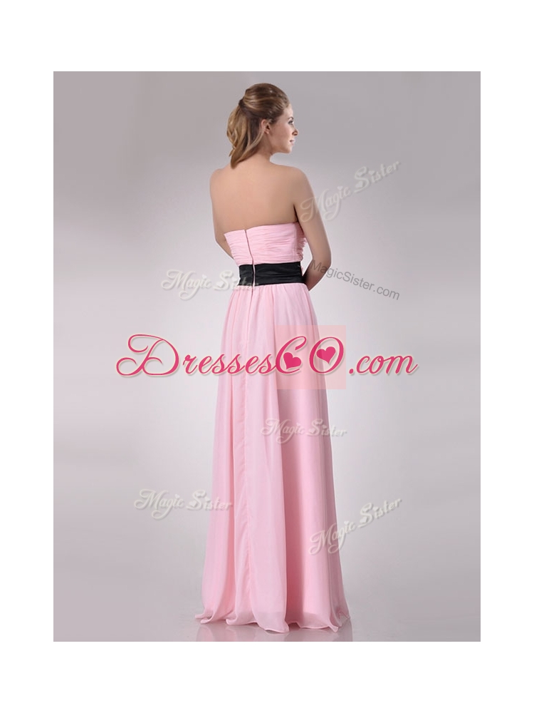 Modern Empire Chiffon Pink Long Bridesmaid Dress with Hand Crafted Flower