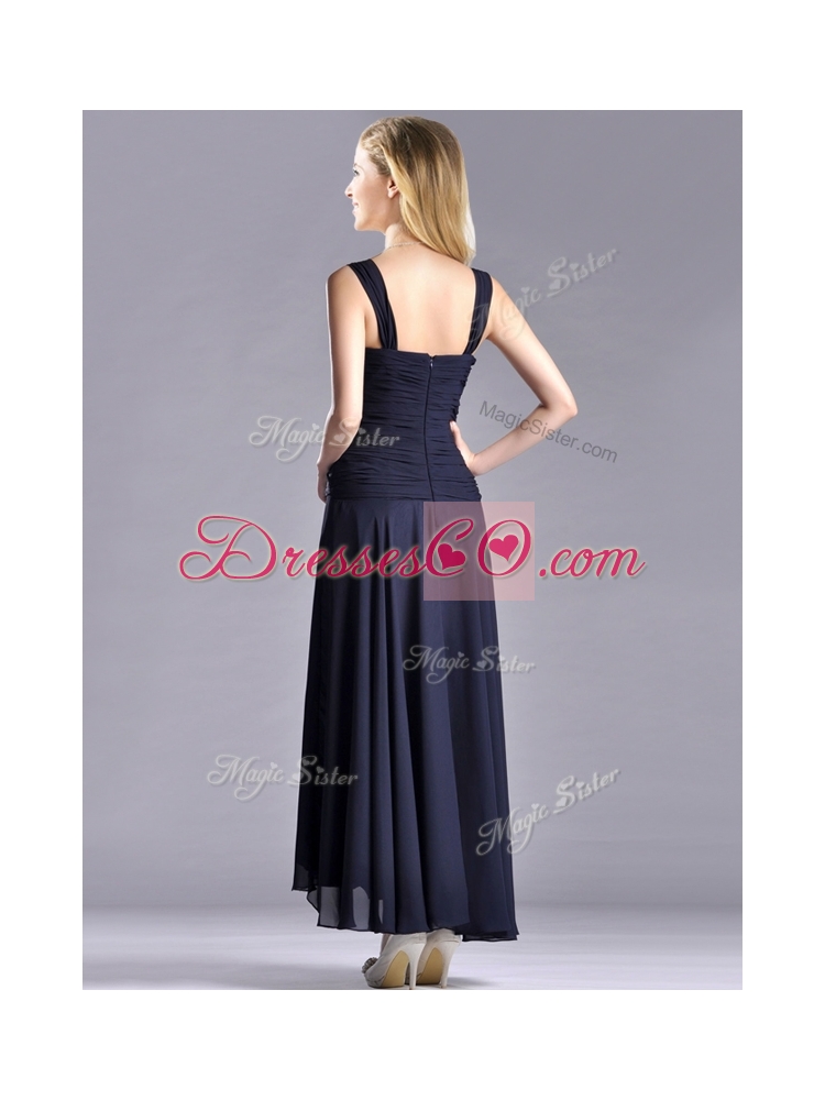 Beautiful Straps Black Chiffon Mother Dress with High Low