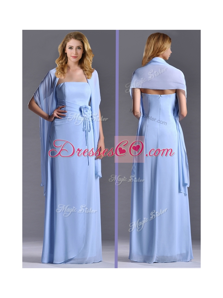 Elegant Empire Light Blue Long Mother Dress with Handcrafted Flowers