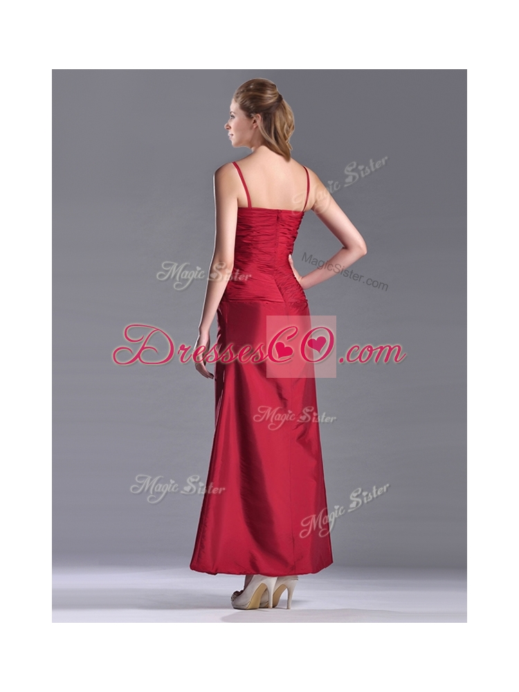 Exclusive Spaghetti Straps Wine Red Mother Dress with Beading and Ruching