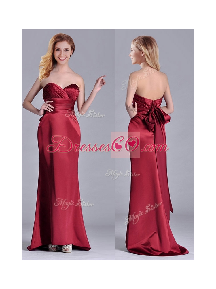 Fashionable Column Wine Red Mother Dress with Brush Train