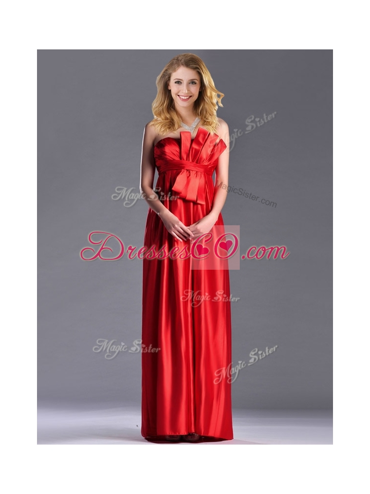 Gorgeous Empire Red Long Mother Dress in Elastic Woven Satin