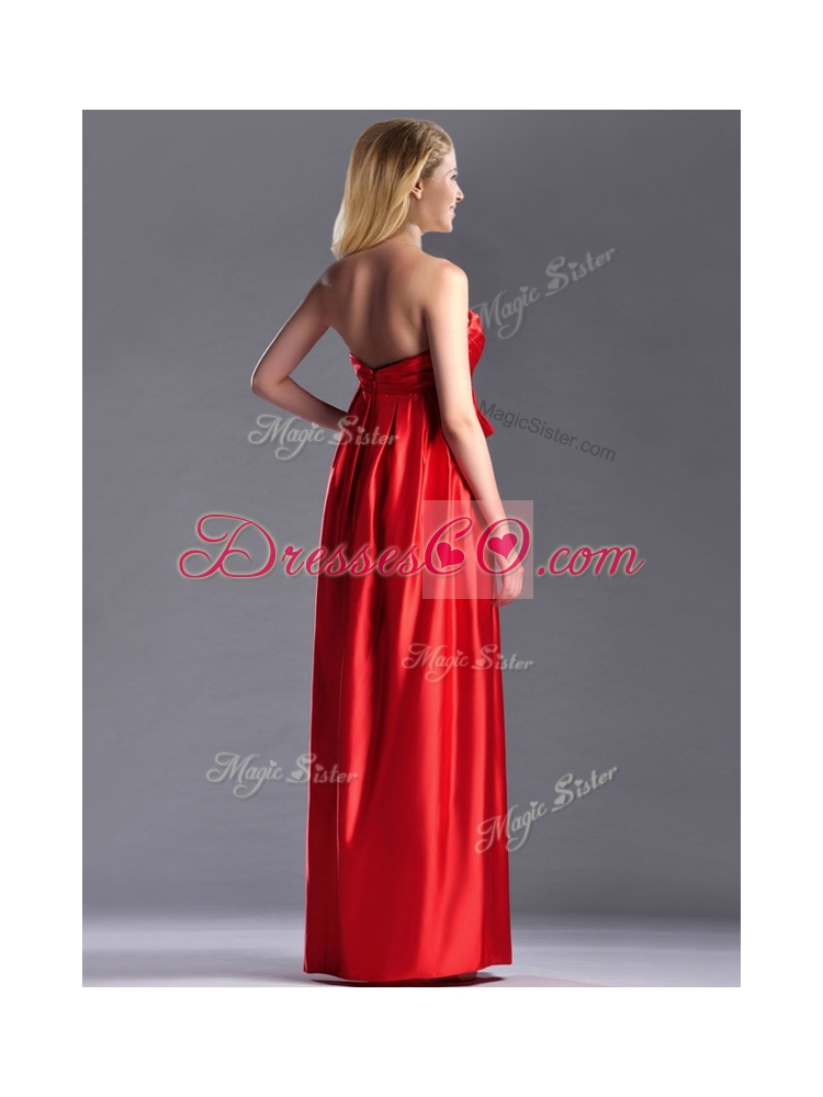 Gorgeous Empire Red Long Mother Dress in Elastic Woven Satin