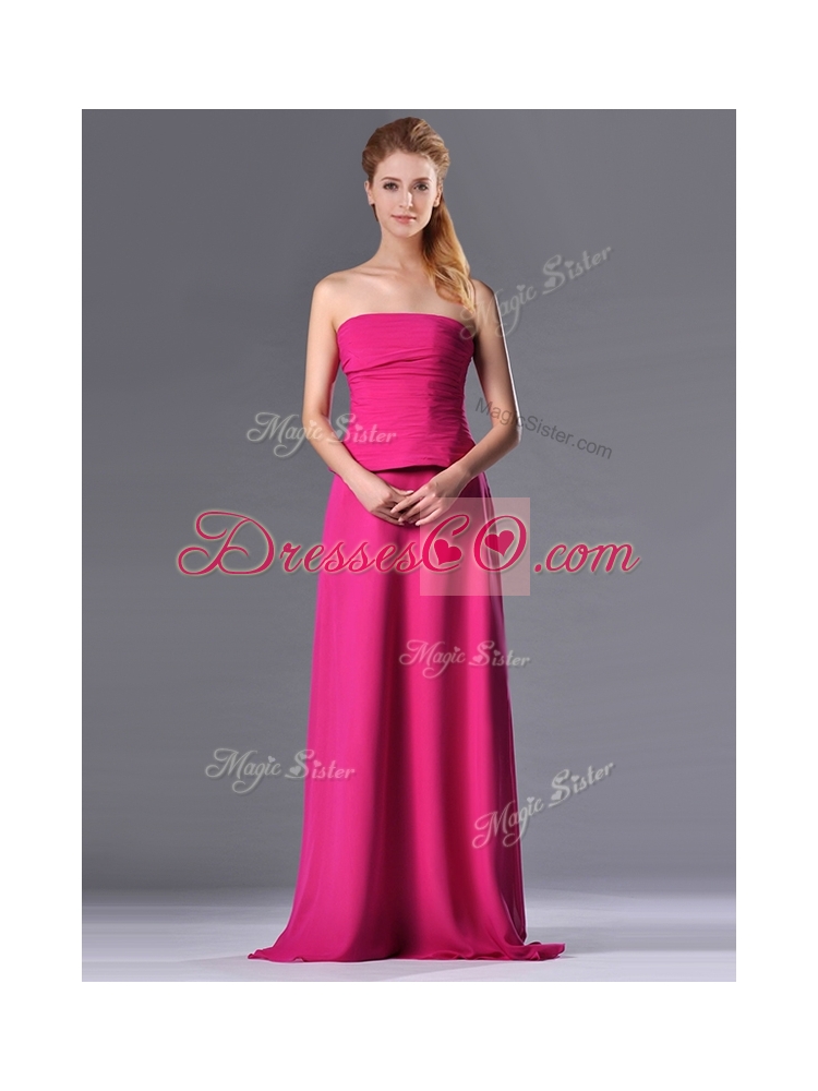 Latest Hot Pink Strapless Long Mother Dress with Zipper Up