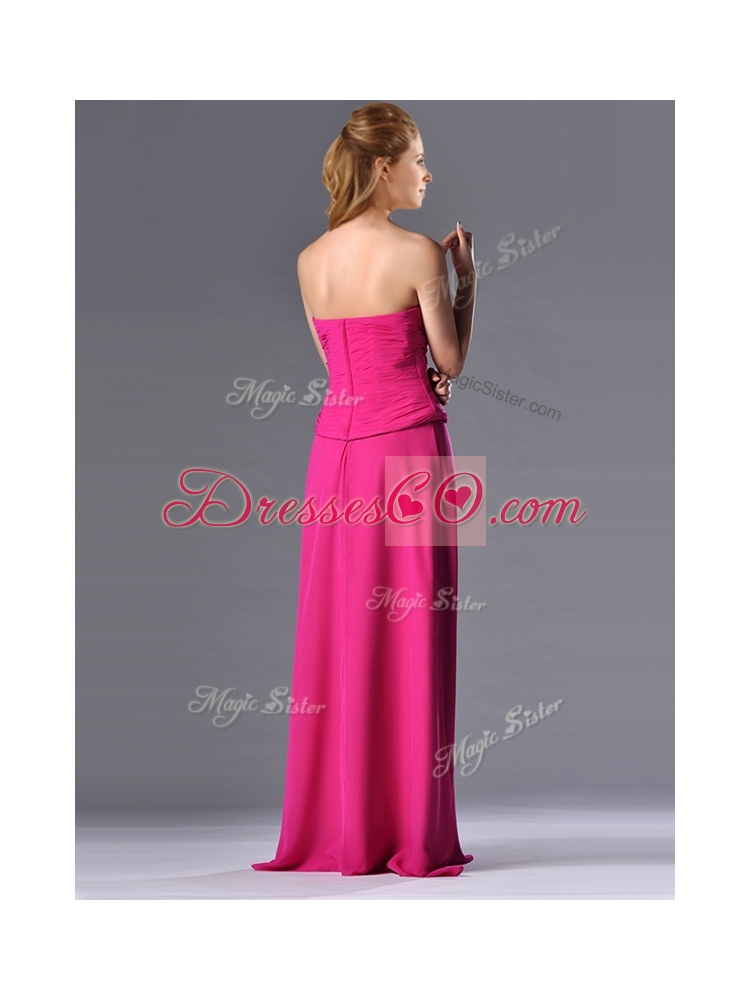 Latest Hot Pink Strapless Long Mother Dress with Zipper Up