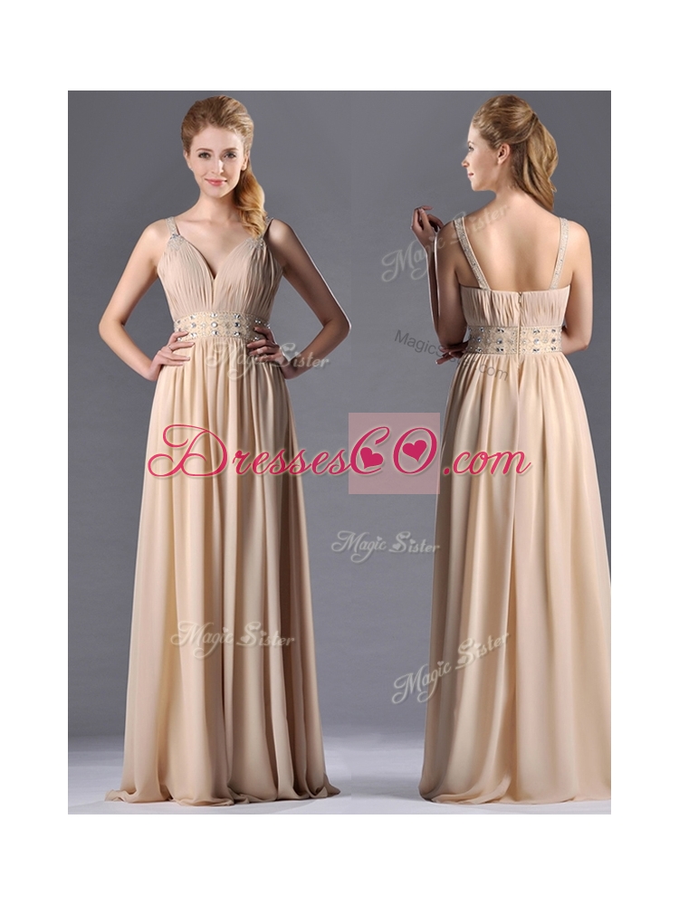 Champagne Empire Straps Beaded Chiffon Mother Dress for Graduation