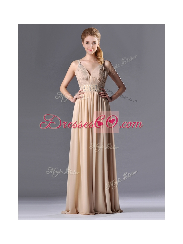 Champagne Empire Straps Beaded Chiffon Mother Dress for Graduation